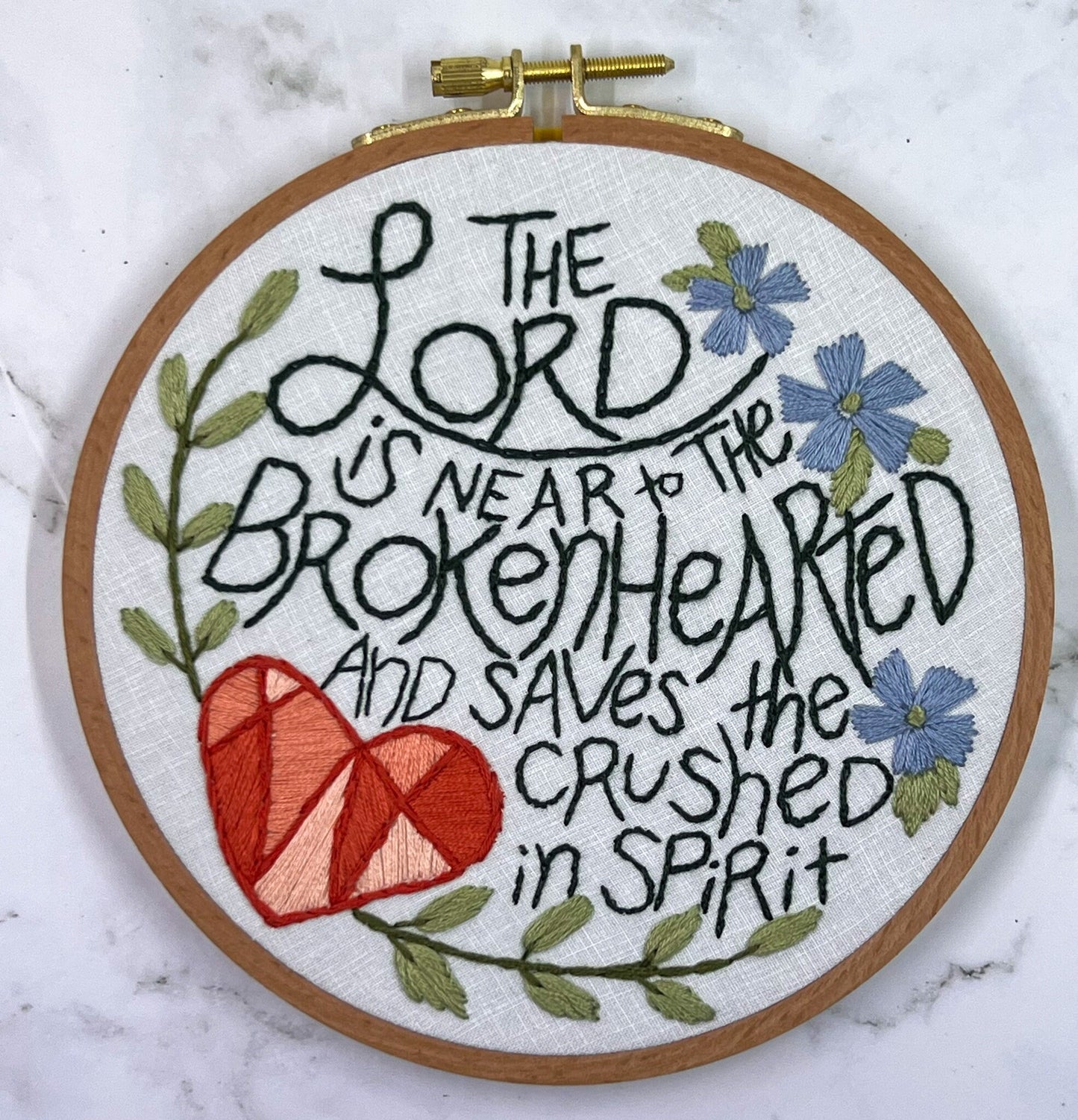 Hand Embroidery FULL kit DIY | Lord is Near to the Brokenhearted | Psalm | Miscarriage Comfort Gift Infant Loss | Beginner Friendly Craft