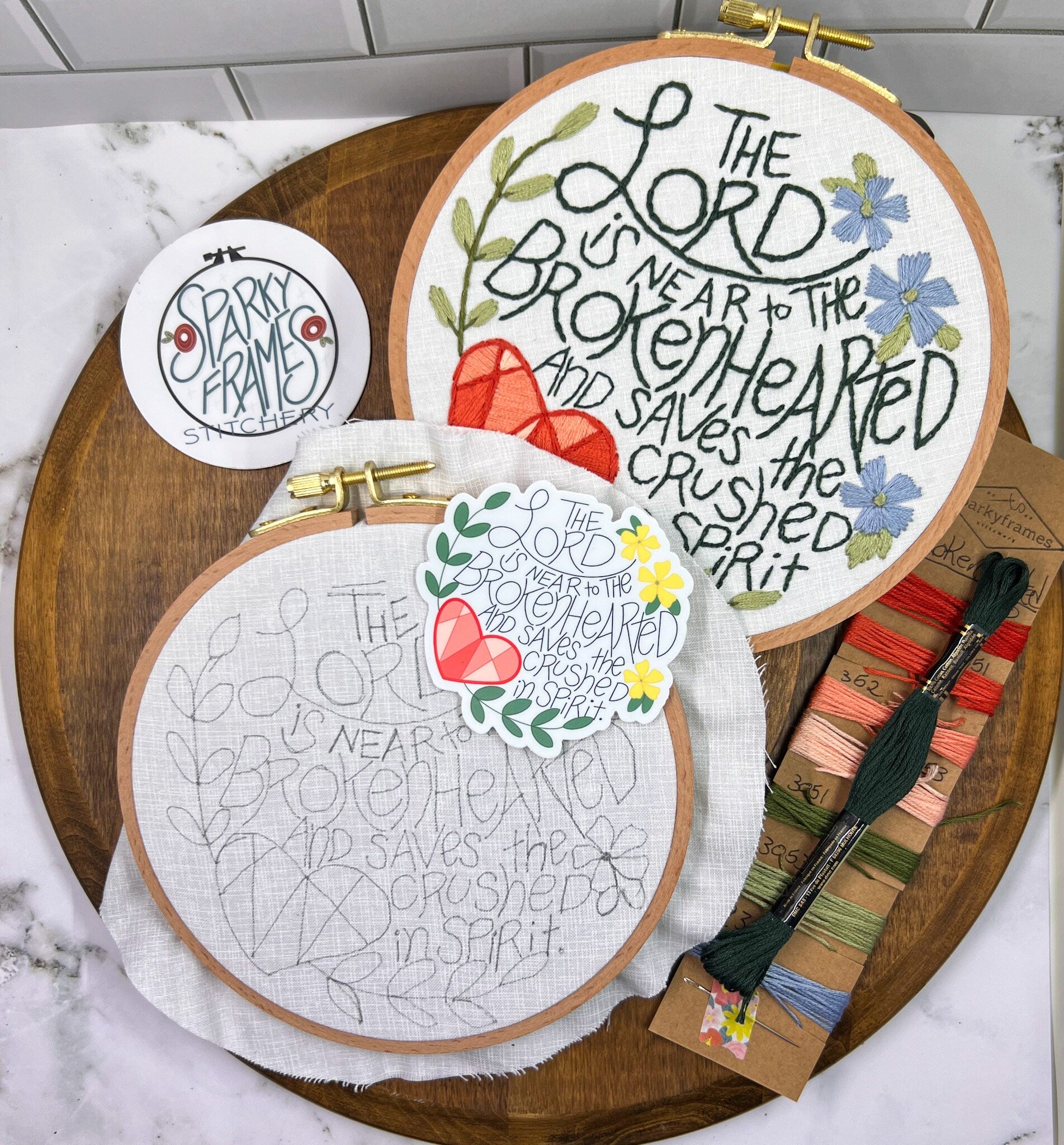 Hand Embroidery FULL kit DIY | Lord is Near to the Brokenhearted | Psalm | Miscarriage Comfort Gift Infant Loss | Beginner Friendly Craft